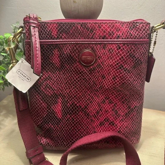 Coach Raspberry Python Leather Crossbody Bag - Picture 3 of 9